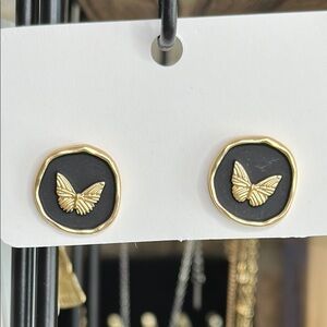 Black and Gold Button Butterfly Earrings